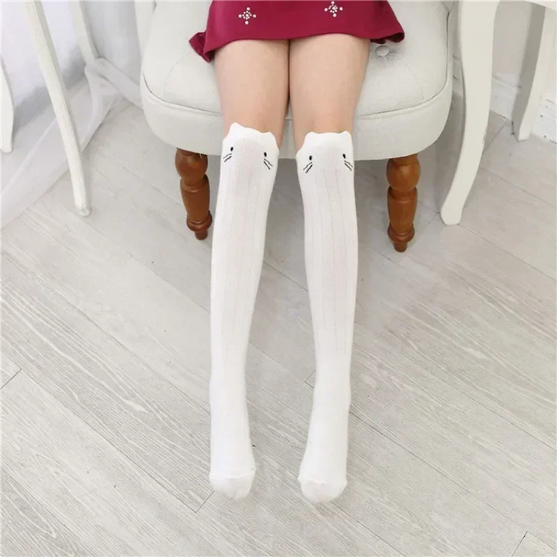 Baby Boys Girls Sports Knee High Long Socks Cartoon Cat Kids Stockings Cotton Children School Uniform Socks Clothing Accessories
