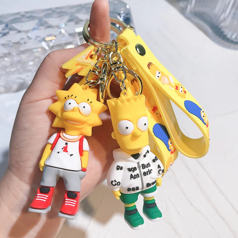 Disney Simpsons Keychain Cartoon Action Figure Key Chain Baby Pendant Couples Fashion Car Accessories Gifts Keyring Cute