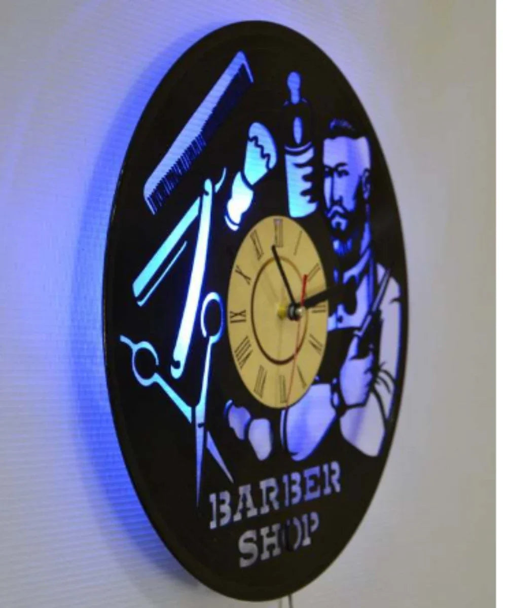 Hairdresser Vinyl Record Wall Clock Modern Design Barber Shop Salon Beauty Salon Clocks Barbershop LED Wall Watch Home Decor