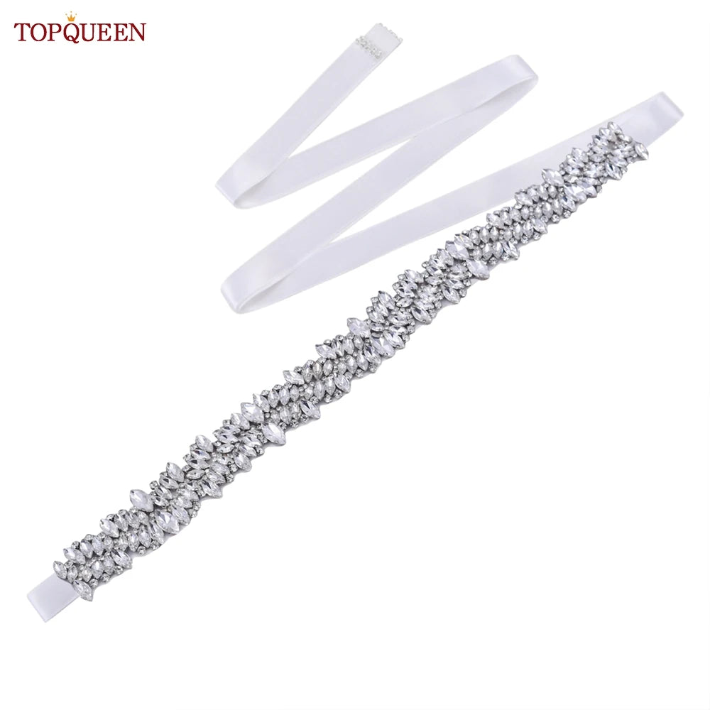 TOPQUEEN S81 Woman Bridal Wedding Decorative Belt for Party Evening Dress Accessories Female Fashion Belts Silver Rhinestones