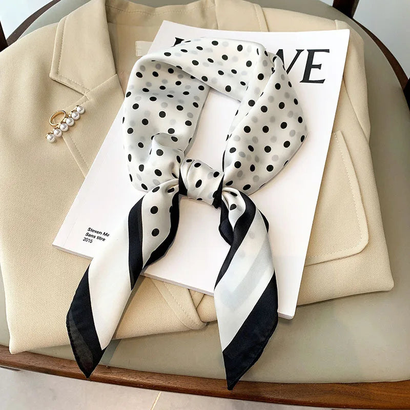 Luxury Brand 2023 Silk Square Scarf Women Cat Neck Hair Tie Band Beach Hijab Kerchief Head Headbands Bandana Female Foulard 70cm