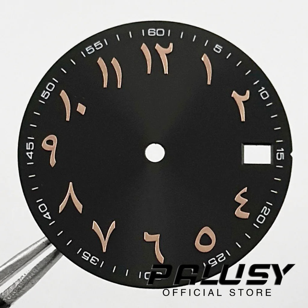 NH35 28.5mm Watch Dial Sun Patterned Surface Arabic Alphabet with Date Watch Faces for NH35 NH36 Movement Replace Accessories