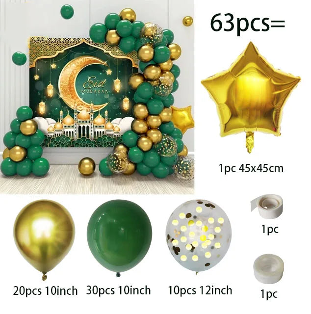 63pcs Eid Balloon Ramadan Decoration For Home 2024 Kareem Gurbang Islamic Festival Eid al-fitr Aid Mubarak Muslim Party Decor