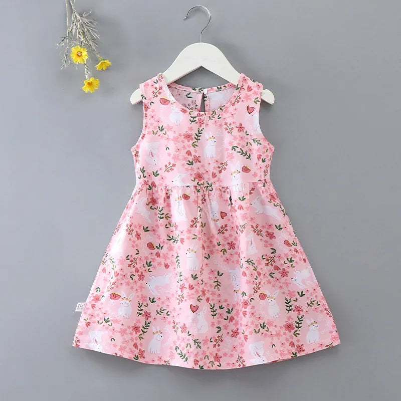 Girls Summer Dress Sleeveless Cute Print