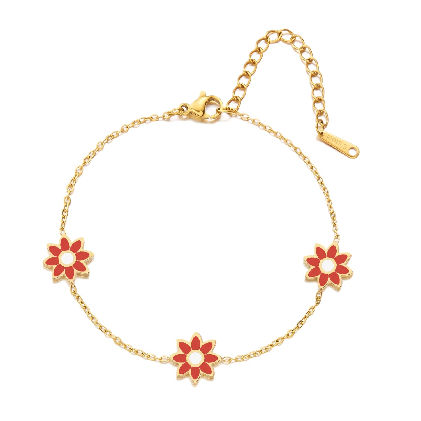 Stainless Steel Enamel Flower Necklace Bracelet Earrings For Women Boho Colorful Daisy Pendant Y2K Accessories Fashion Jewelry