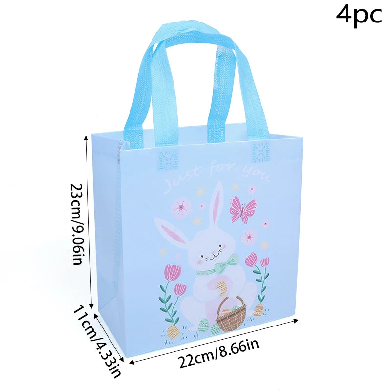 4pcs Easter Waterproof Non-woven Gift Bag Cartoon Egg Bunny Printed Candy Packaging Bag With Handles Happy Easter Party Supplies