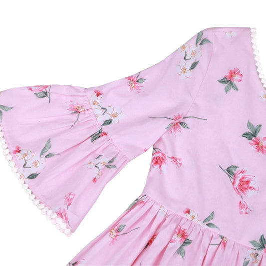 Flofallzique Baby Girls Dress Retro Small Floral Trumpet Sleeves Cute Sweet Girls Clothes For Outdoor Activities Casual Easter