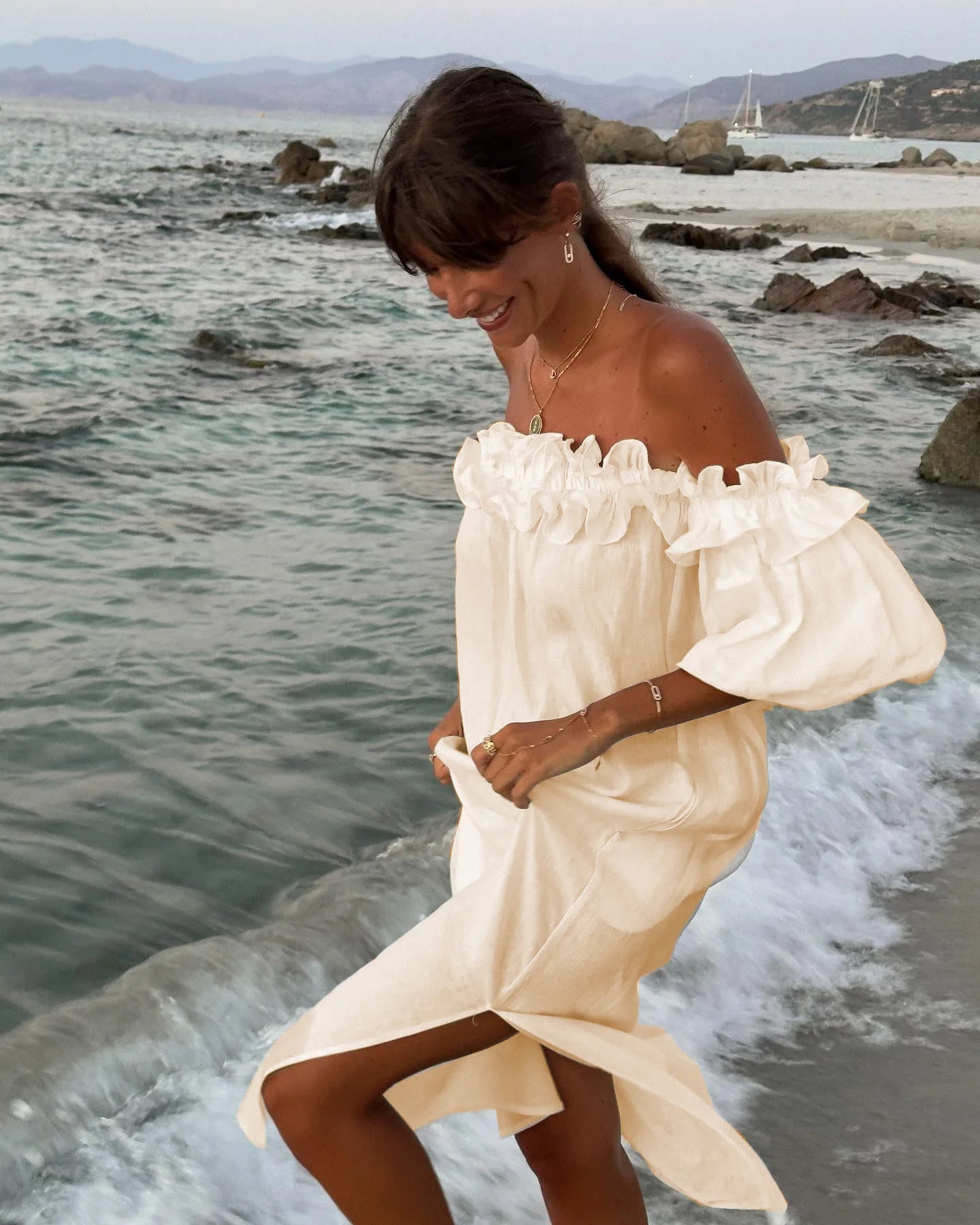 2025 Summer Cotton Linen Women Dress Long White Off The Shoulder Side Split Dresses Female Elegant Casual Trendy Ladies Clothes