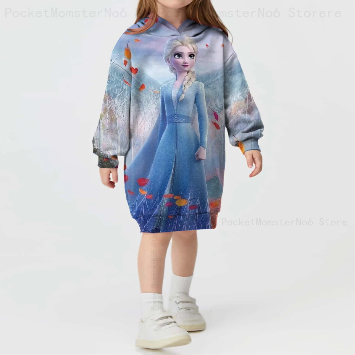 3D Printing Spring and Autumn Disney Frozen New Long-sleeved Hoodie Cute Princess Dress Kids Casual Girls Decoration