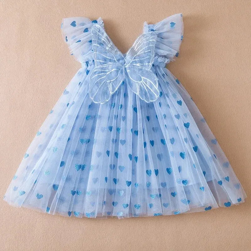 2024 Kinderkleid Mädchen Sommerkleid mit Schmetterlingsflügeln Blumenmuster Puffärmel Tanzperformance Tutu Mesh Prinzessin Kleid Kleidung