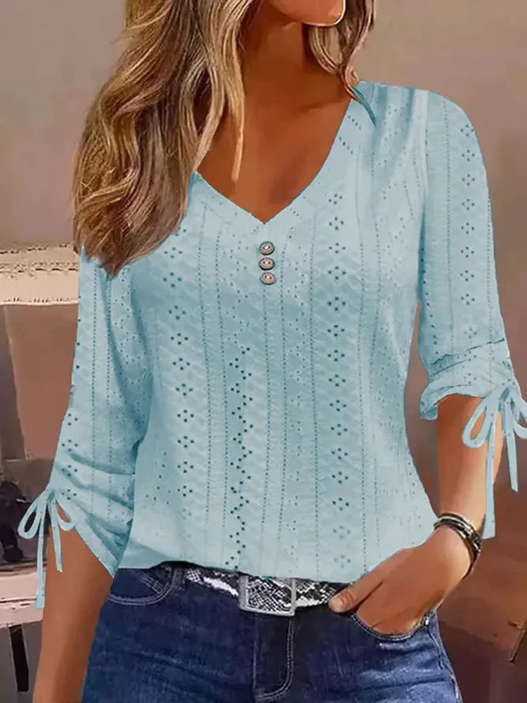 Spring Fashion Women Blouses Shirts For Women Casual V Neck Long Sleeve White Shirt Women Office Tops Pullover