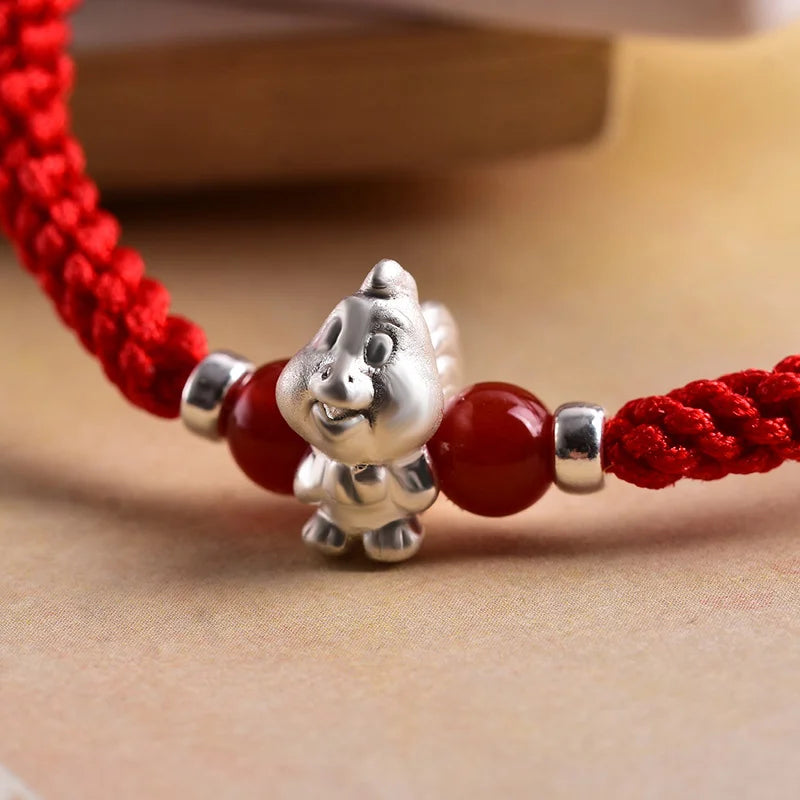 Sterling Silver Red Rope accessories for Women and Men Korean Version of Simple Transfer Bead the Year to the Dog Student Lovers Bracelet