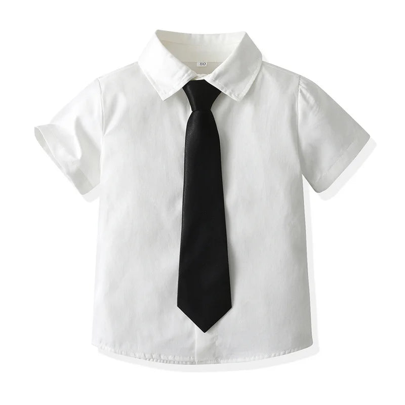 top and top Kids Boys Formal Shirts Toddler Boy Short Sleeve Lapel Casual Tops Children Gentleman Clothing for School Uniform