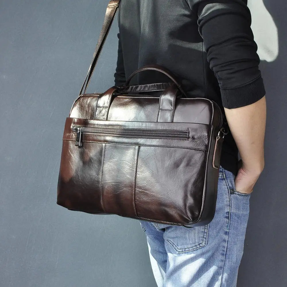 Oil Waxy Leather Coffee Design Business Briefcase 15" Laptop Document Case Fashion Attache Messenger Bag Tote Portfolio 9022-b