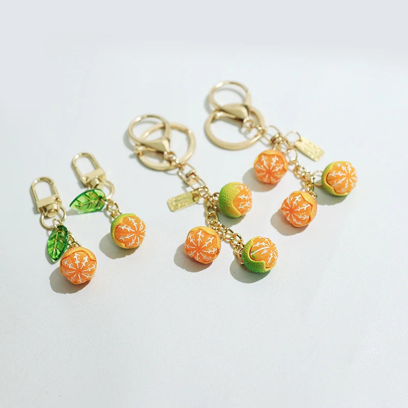 Cute Fruit Keyring Cartoon Simulation Orange Keychain Pendant Bag Earphone Case Phone Pendant Decoration Accessories Gifts