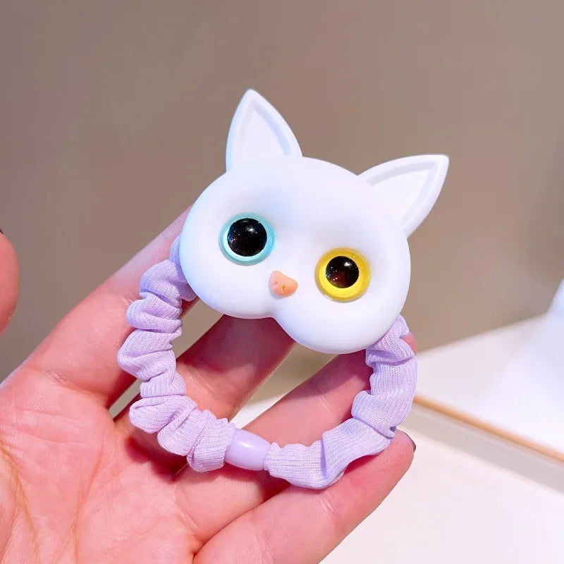 Baby Cartoon Black White Cat Hair Bands Children Elastic Ponytail Holder Rubber Bands Women Hairband Summer Headwear