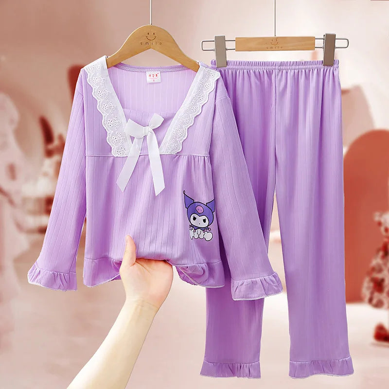 Children's Pajamas for Girls in Spring and Autumn Long Sleeved Thin Style Parent-child Big Girl Home Clothing Princess Style S