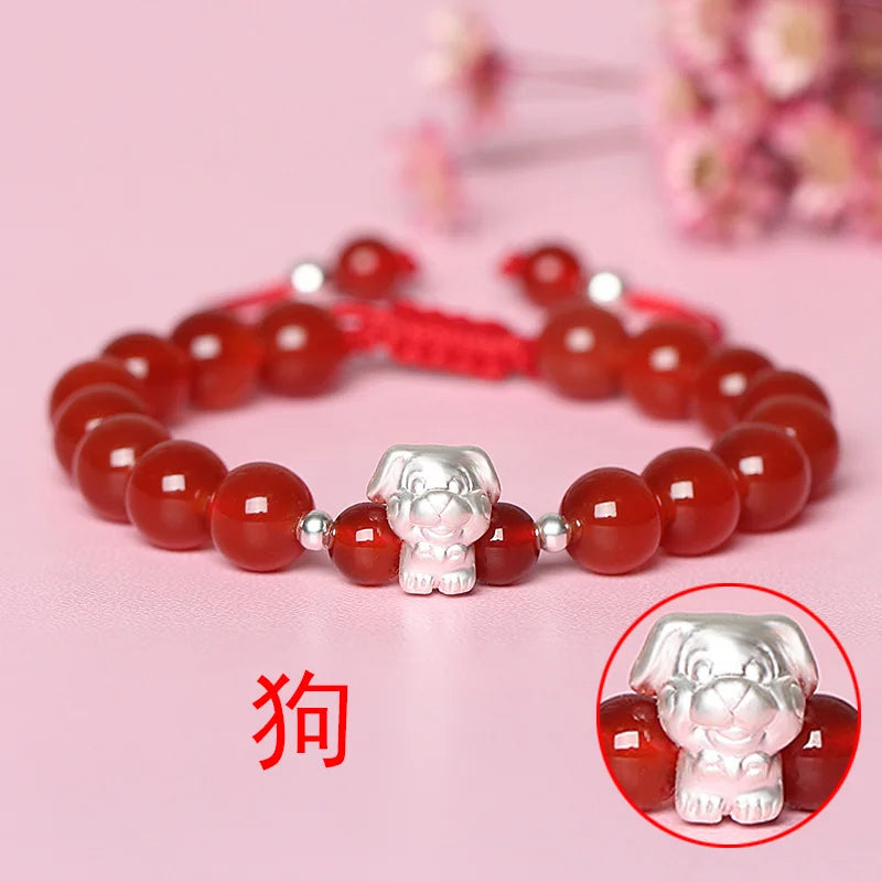 Sterling Silver Red Rope accessories for Women and Men Korean Version of Simple Transfer Bead the Year to the Dog Student Lovers Bracelet