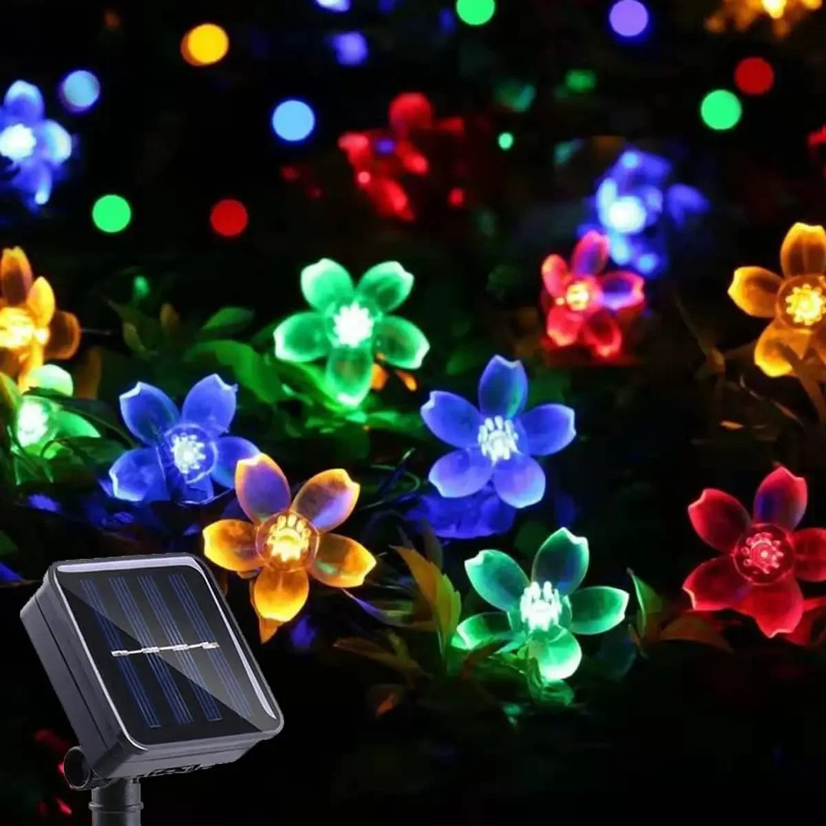 Outdoor Solar Powered Flower Garland Festoon LED String Fairy Light Waterproof for Backyard & Garden Lawn Fence Patio Decoration