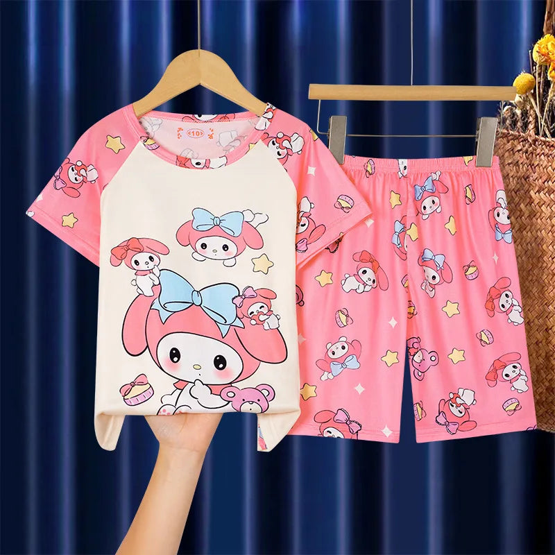 Sommer Kinder Pyjama Kurzarm Mädchen Cartoon Alte Jungen Jungen Hause Kleidung Set Pyjama Nachtwäsche Robe Kleidung Mutter Kinder