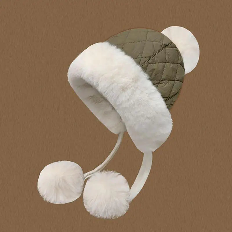 2024 Winter Women's Thickened Warm Knit Hat Ear Protection Plush Warm Cotton Cold Cap Breathable Fashionable Outdoor Wear