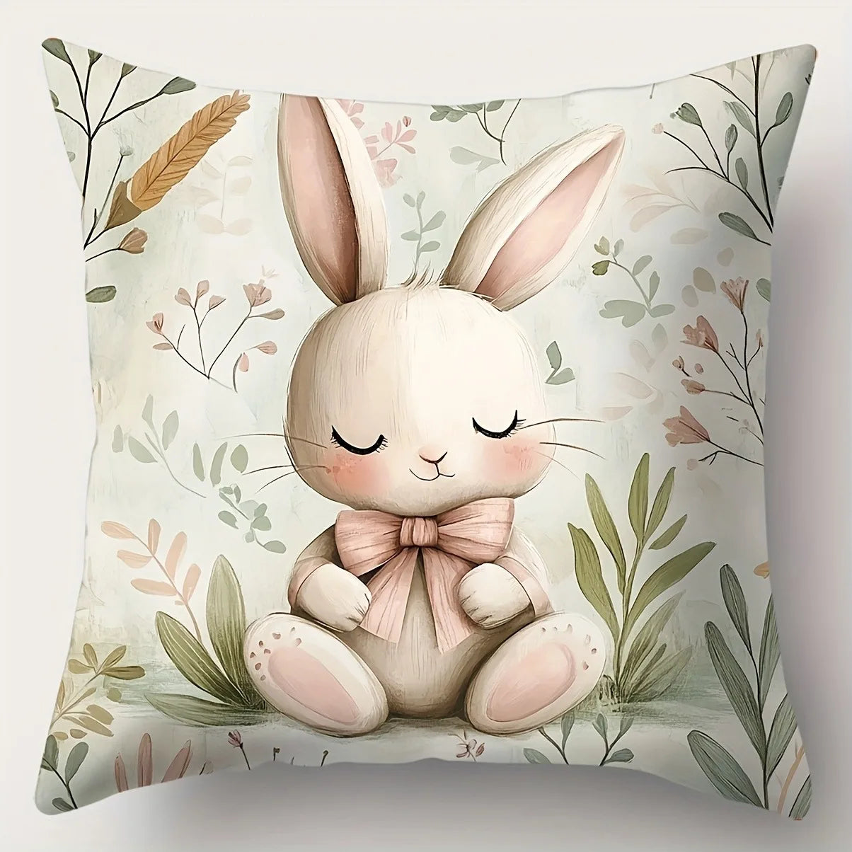Easter Bunny and Plant Pillow Cover Nordic Home Decor Pillow Cover Festive Bedroom Living Room Decor Polyester Cushion Cover