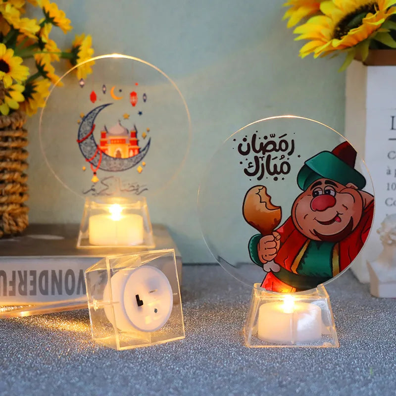 Eid al-Fitr Moon with Base Light Plate Ramadan Mubarak LED Light Holiday Gifts Home Decorative Lights LED Electronic Candle