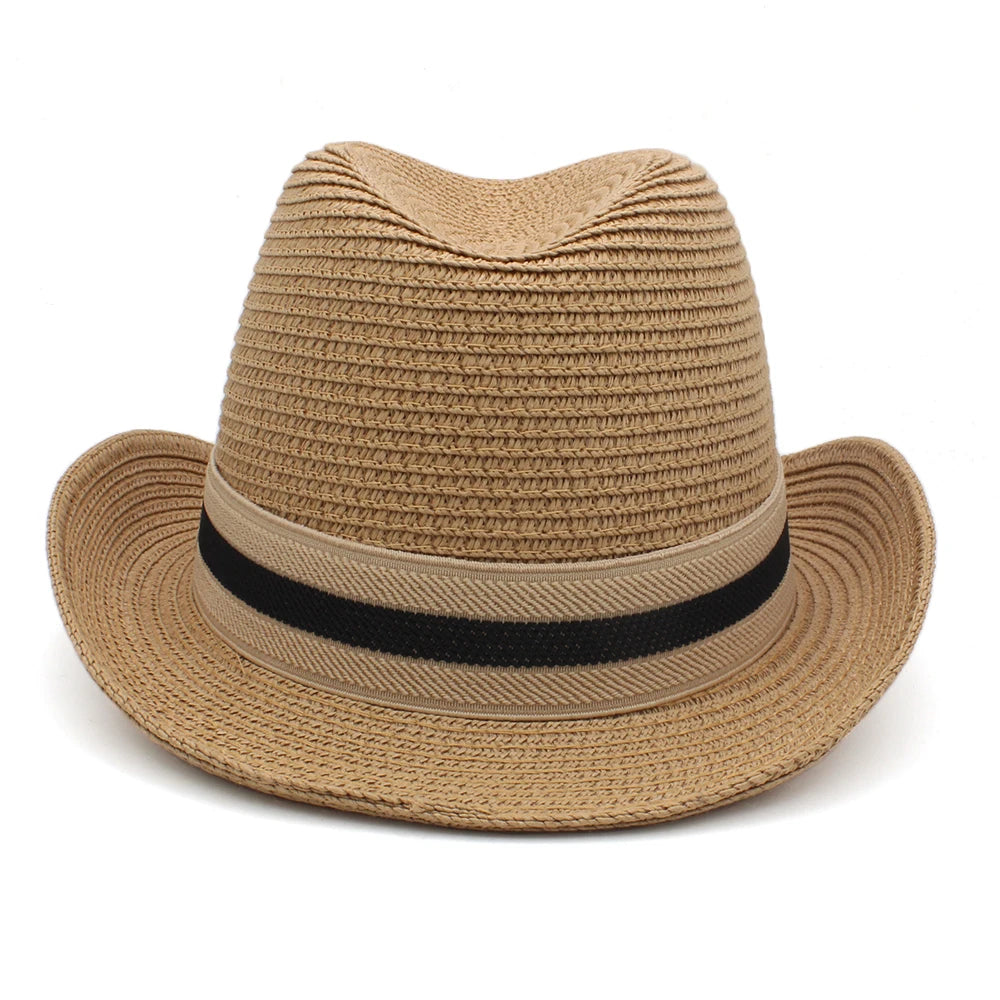 Men Women Summer Solid Straw Homburg Hats Classical Retro Fedora Caps Trilby Sunhat Party Beach Travel Outdoor Adjustable Size