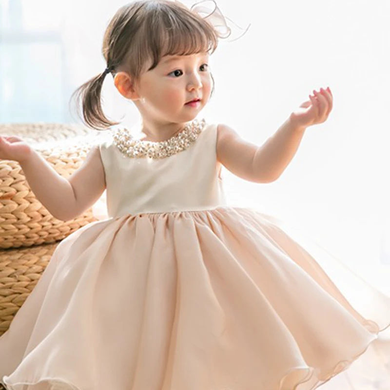 IYEAL New Fashion Sleeveless Children Girl Dress Beading Kids Girl Gown