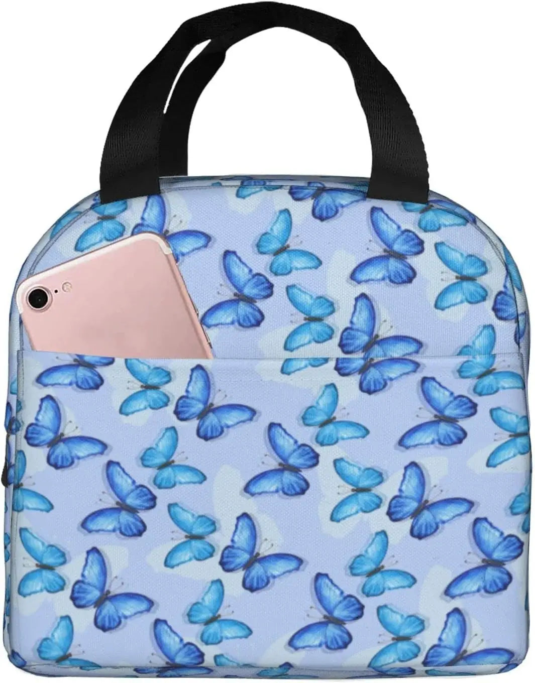 Butterfly Lunch Box for Girls Women Thremal Blue Picnic lunch Bag for School Office Work Insulated Washable Reusable Washable