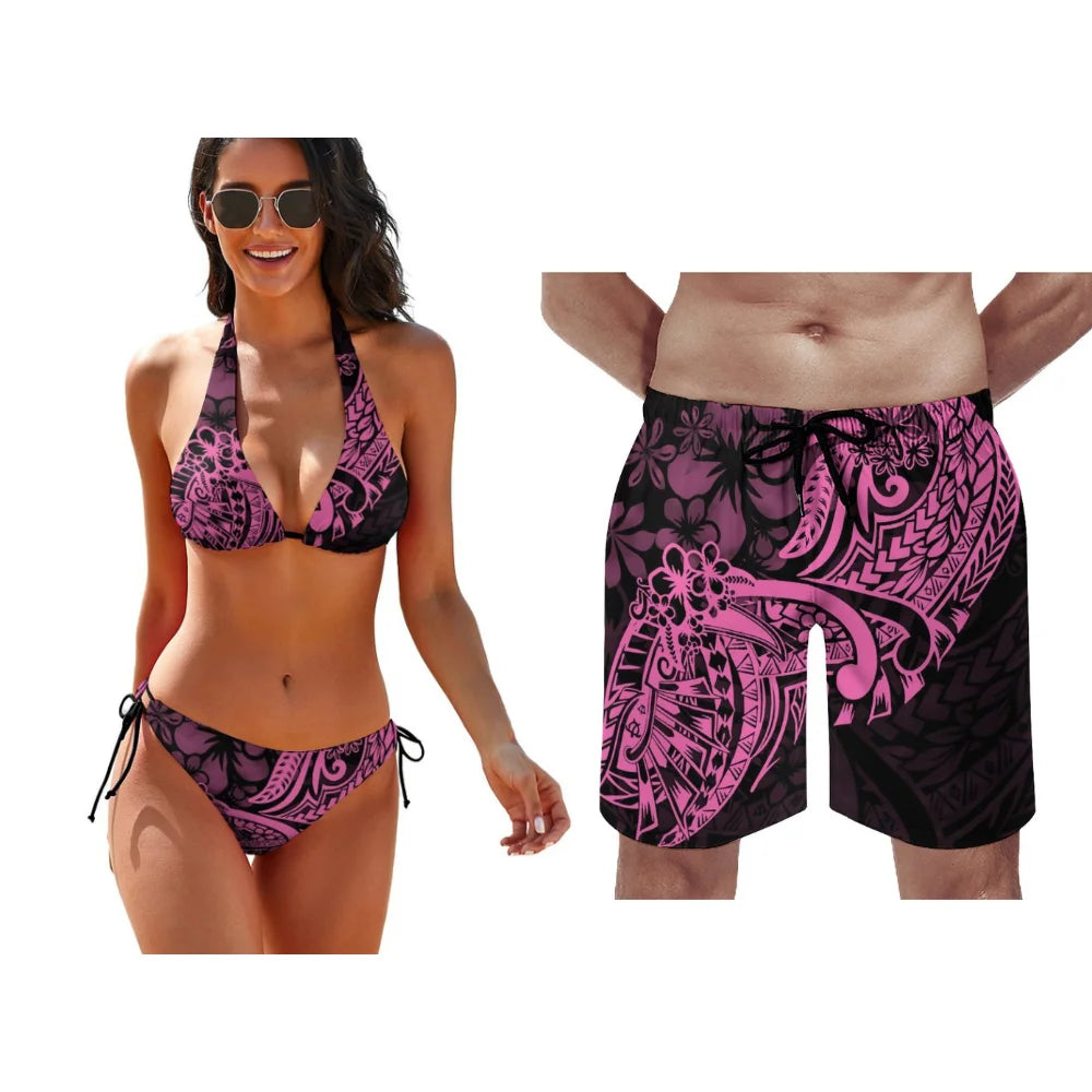 Summer Women Bikini Men Beach Pants Temperament Couple Swimsuit Set Customize Any Pattern Valentine's Day Exclusive Swimsuit