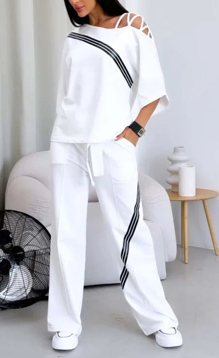 Spring Summer Women Fashion Two Pieces Sets 2025 New Off-the-shoulder Loose Short Sleeve Top And Pants Suits Outfits Clothing