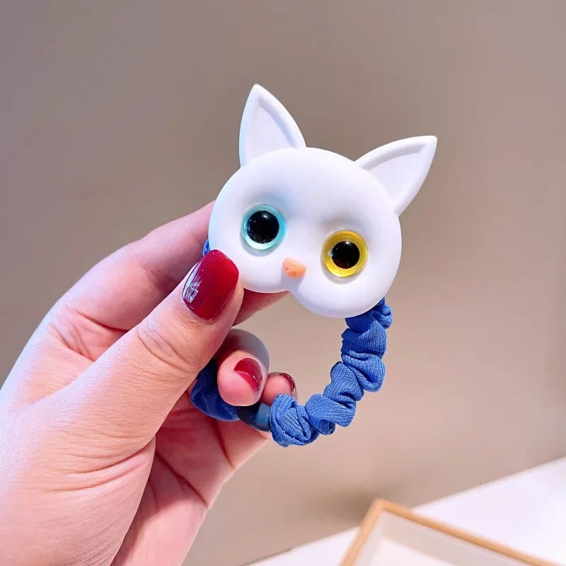 Baby Cartoon Black White Cat Hair Bands Children Elastic Ponytail Holder Rubber Bands Women Hairband Summer Headwear