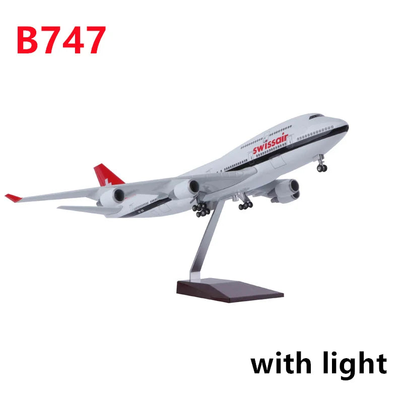 Plane Model Aircraft Scale 47cm 747 Airplane Model Switzerland Airways B747 Aircraft Model Die-cast Resin Plane Kids Toys For Bo