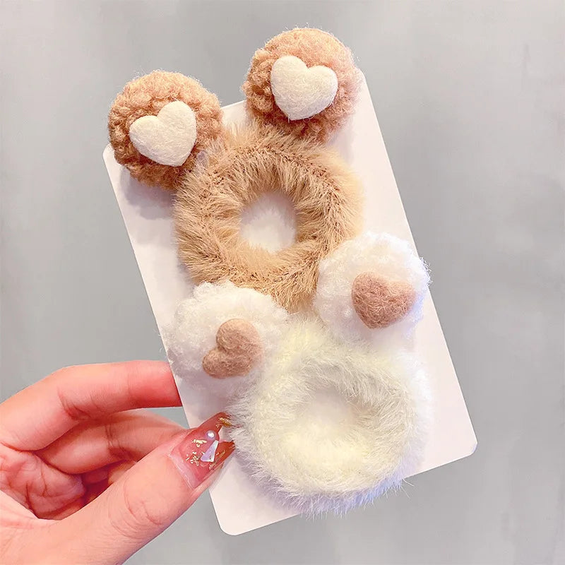 2pcs Women Girls Cute Antlers Cat Ears Plush Elastic Hair Bands Winter Sweet Hair Decorate Scrunchie Hair Ties Hair Accessories
