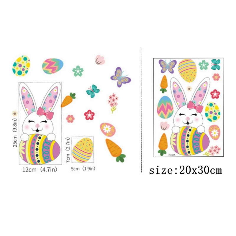 Happy Easter Window Stickers Rabbit Eggs Chick Wall Stickers Easter Decorations for Home 2022 Easter Party Bunny Wall Decals