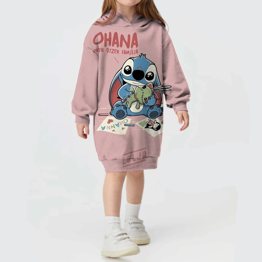 2024 Autumn and Winter Sweater Dress Christmas Disney Stitch Print Hoodie Dress Baby Girl Cute Fashion Hoodie Dress