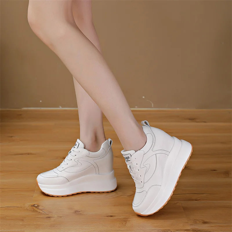 10cm Cow Suede Leather Women Vulcanized Shoes Platform Wedge Skate Boarding High Brand Heels Casual Summer Spring Shoes Size 41