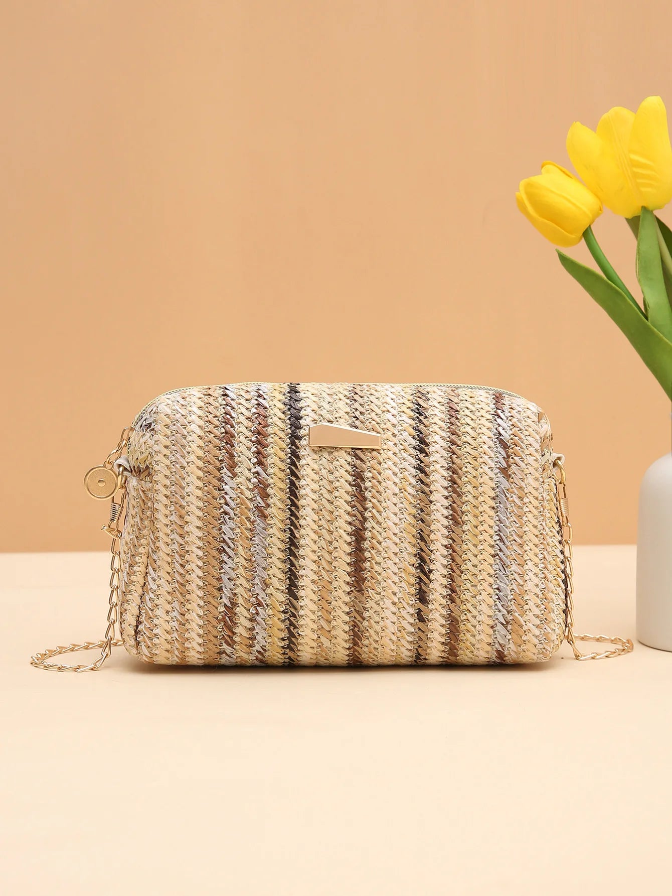 Rattan Knitting Women Straw Bag Beach Summer Chain Small Purse and Handbag Female Shoulder Crossbody Bags Travel Design Flap Bag