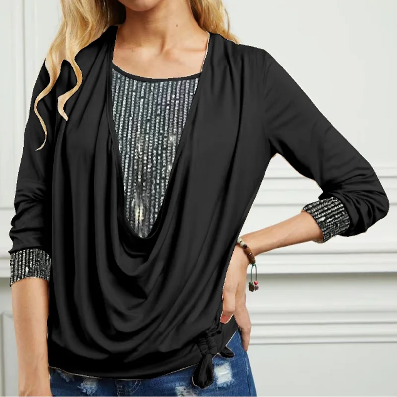Sequin Blouse Women Luxurious Solid Color O Neck Short Sleeve Tops Lady Elegant Summer Party Clothing 3XL