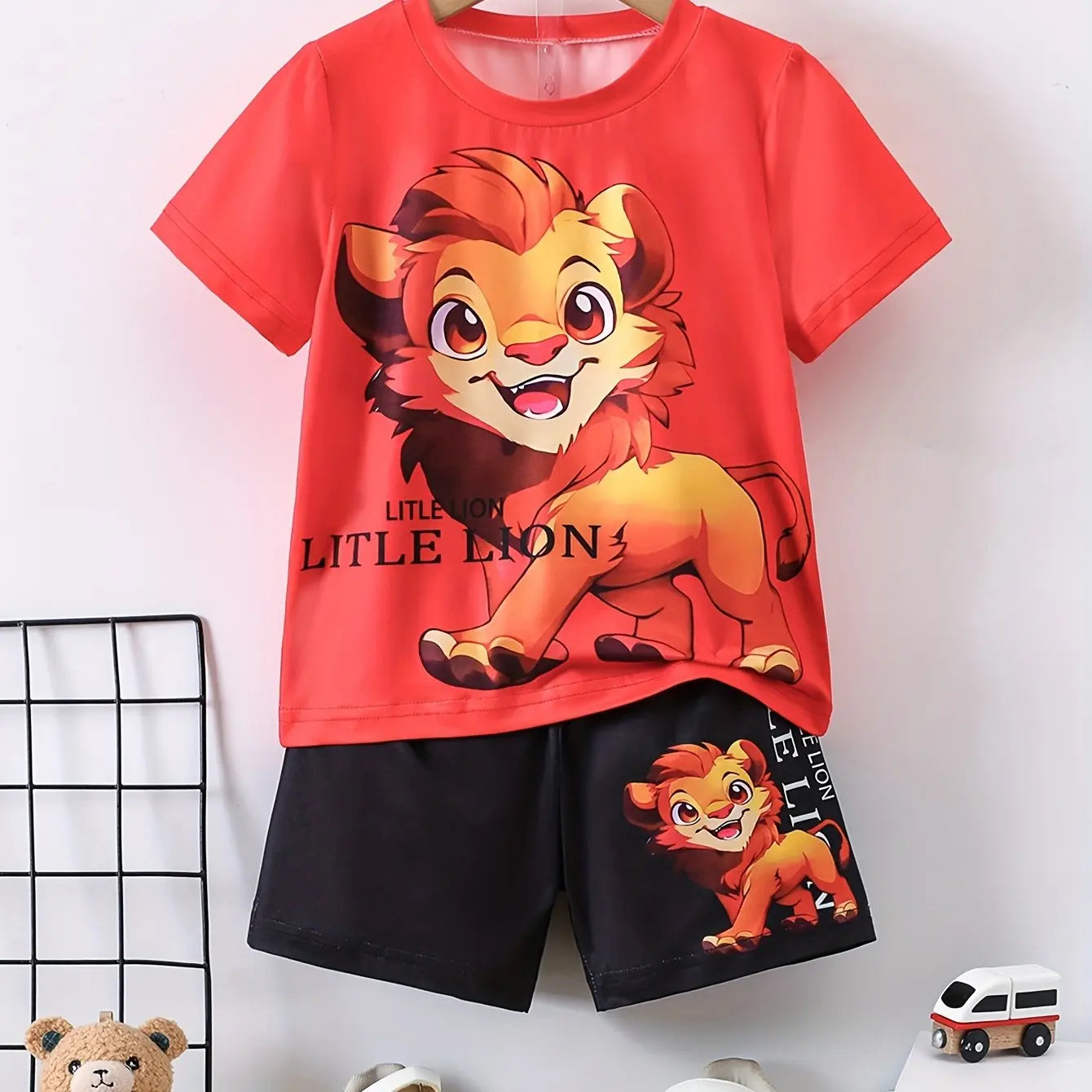 2024 Kids Clothes 2pcs Boys Fun Cartoon Bear Print Short Sleeve T-Shirt Shorts Set Summer Active Boys Complete Stylish Look