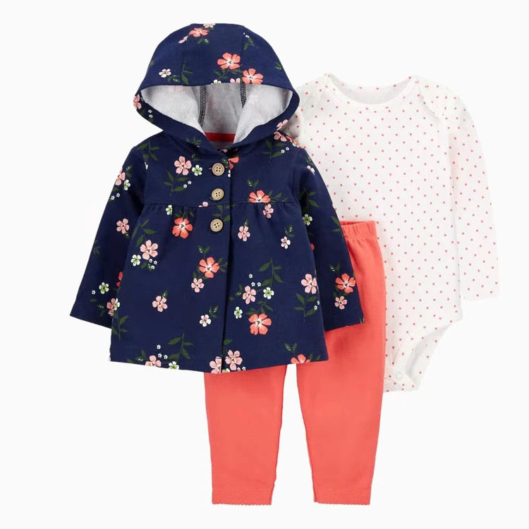 3pcs Baby Clothes Set for Newborns Toddler Girl Boy Clothes Hooded Jacket Trousers + Bodysuits 3pcs Child sets Infant Outfits
