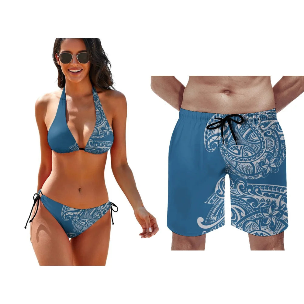 Summer Women Bikini Men Beach Pants Temperament Couple Swimsuit Set Customize Any Pattern Valentine's Day Exclusive Swimsuit