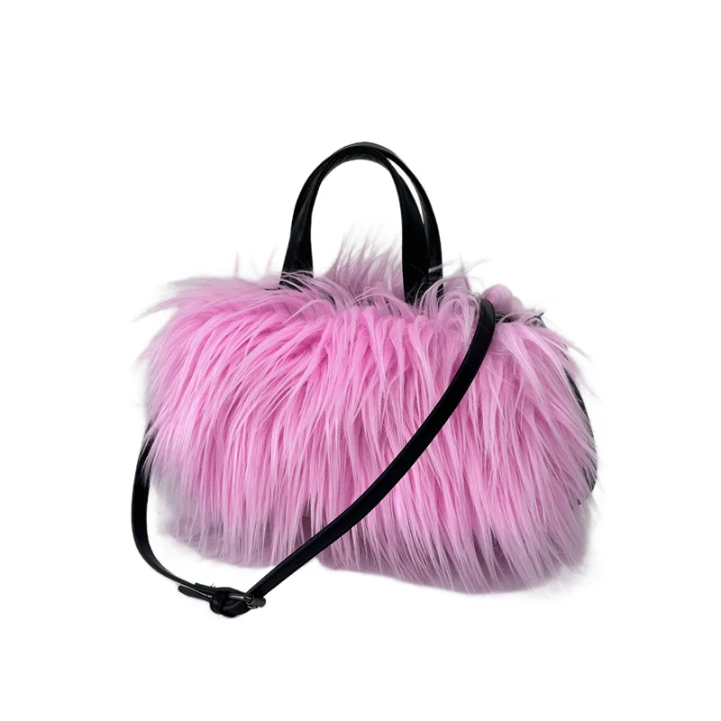 Designer Fluffy Plush Shoulder Bag Warm Faux Mongolian Fur HandBags for Women Brands Large Hobo  Shopper Heart Shaped Purses