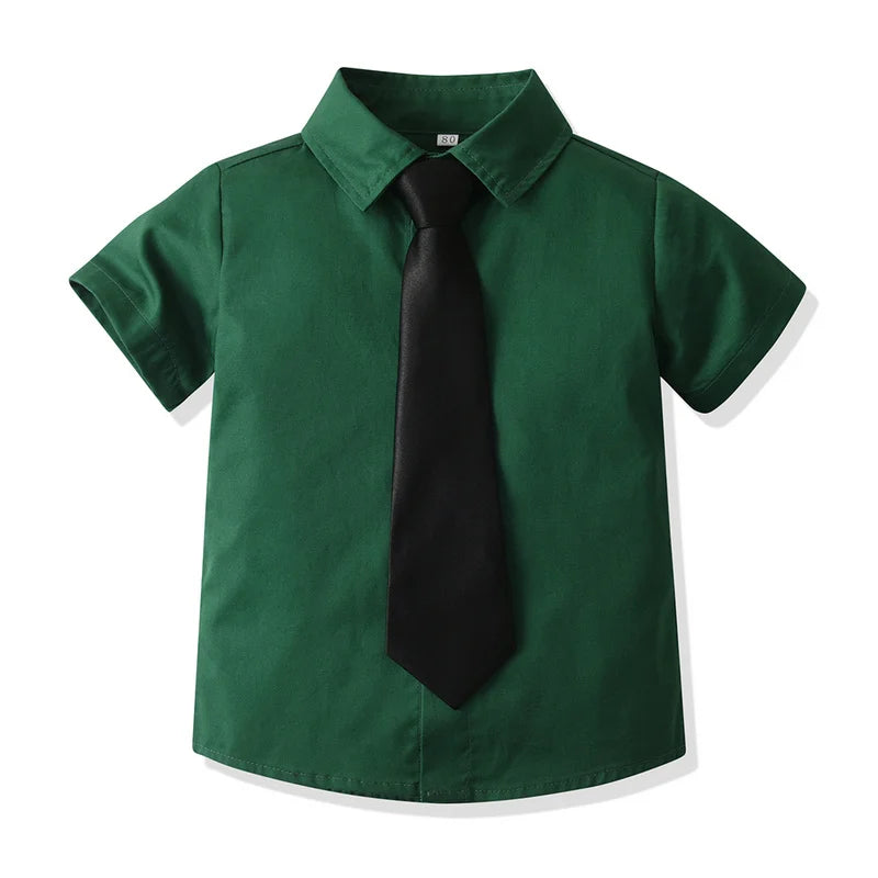 top and top Kids Boys Formal Shirts Toddler Boy Short Sleeve Lapel Casual Tops Children Gentleman Clothing for School Uniform