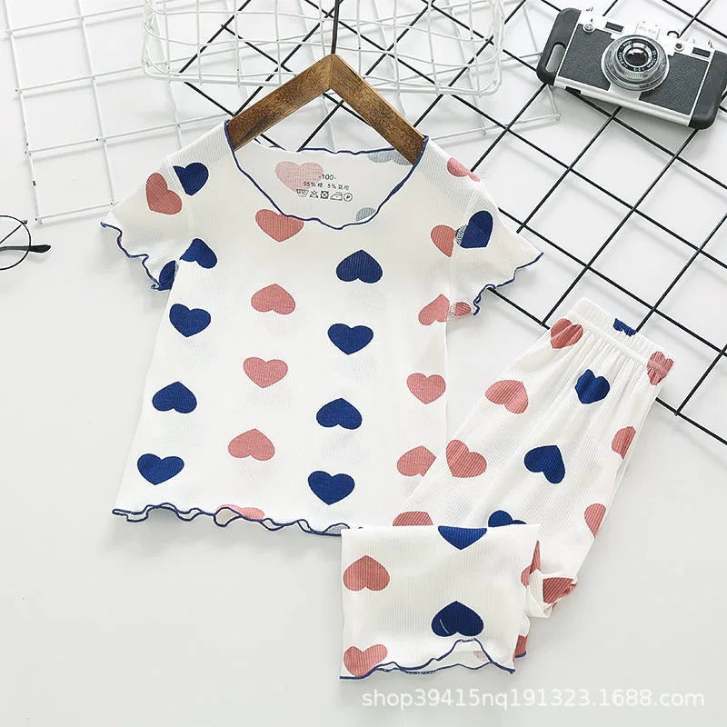 2022 Summer Children's Pajamas Sets Love Pijamas for Girls Air-conditioning Clothes Toddler Sleepwear Kids Home Clothing Sets