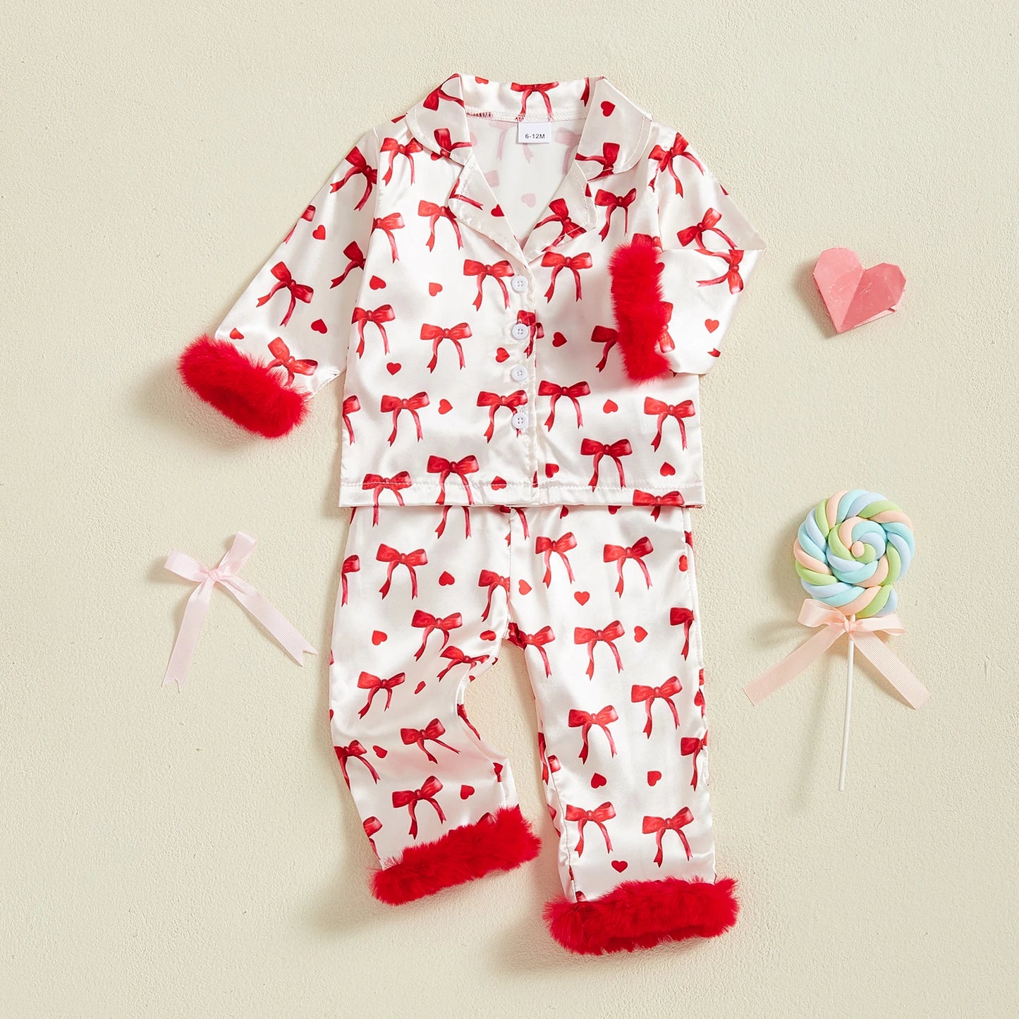 Valentine Pajamas Sets Toddler Baby Girl Bow Print Plush Laple Long Sleeve Tops with Pants Kids Girls Sleepwear Sets 2025 Spring