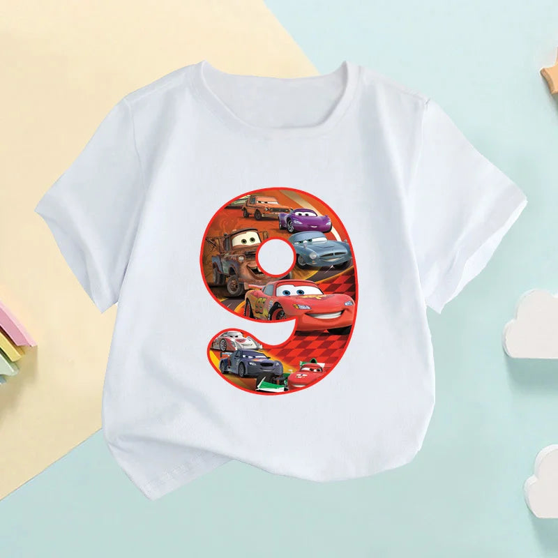 Auto Pixar Lightning McQueen Zahlendruck Kinder-T-Shirt Mädchen Kleidung 1 2 3 4 5 6 7 8 9 Jahre Geburtstag Baby Jungen T-Shirts,HKP2669