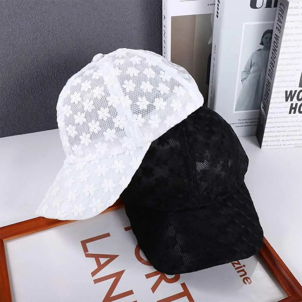 Adjustable Fashion Outdoor Women Girls Hip Hop Visors Cap Flower Baseball Cap Mesh Hat Lace