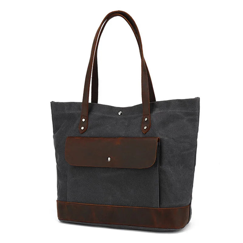 Casual Oil Wax Canvas With Genuine Leather Women's Handbag Waterproof Tote Bag Shoulder Messenger Shopping Bag Storage Bags
